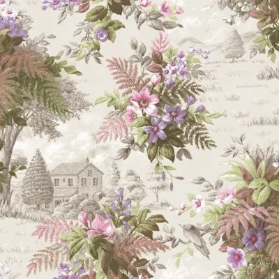 วอลเปเปอร์ลายดอกไม้สีม่วง พื้นสีขาว No.82067-3