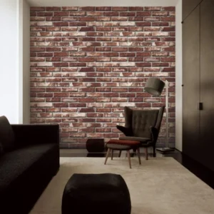 วอลเปเปอร์ลายอิฐน้ำตาลแดง ขนาดก้อนอิฐ 20x5cm. No.85051-3