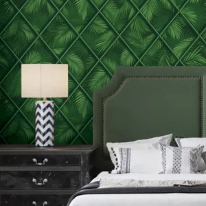 วอลเปเปอร์ลายใบไม้สีเขียวเข้ม No.88507-2