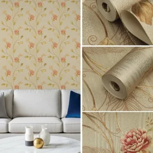 วอลเปเปอร์ลายดอกกุหลาบ สีน้ำตาลทองแดง No.900731