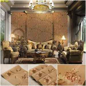 วอลเปเปอร์ลายดอกกุหลาบ สีน้ำตาลทอง No.900733