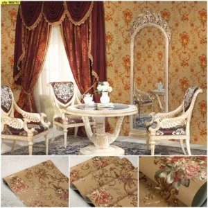 วอลเปเปอร์ลายดอกไม้ สีน้ำตาลทอง No.900792