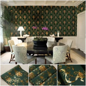 วอลเปเปอร์ลายดอกไม้สีเขียว No.900795