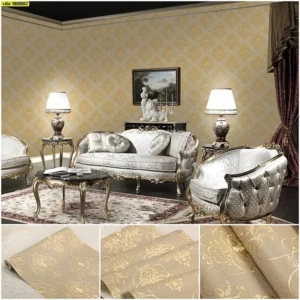 วอลเปเปอร์ลายหลุยส์ สีน้ำตาลทอง No.900802