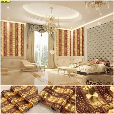 วอลเปเปอร์หลุยส์เส้นตรง สีม่วงทอง No.90112