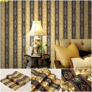 วอลเปเปอร์หลุยส์ลายทาง สีน้ำเงินทอง No.90113