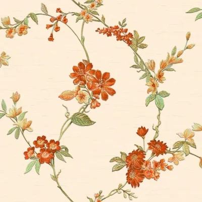 วอลเปเปอร์ลายดอกไม้สีส้ม เท็กเจอร์ผ้า No.FT221211