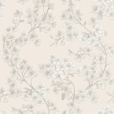 วอลเปเปอร์ลายดอกไม้สีน้ำตาลเทาเงิน พื้นสีเทาอ่อน No.GR322201