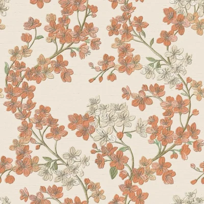 วอลเปเปอร์ลายดอกไม้สีส้ม พื้นสีน้ำตาลอ่อน No.GR322202