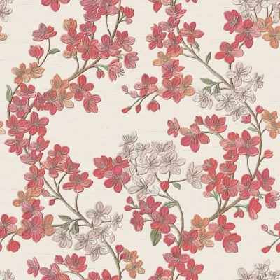 วอลเปเปอร์ลายดอกไม้สีแดงส้ม พื้นสีเทาอ่อนอมน้ำตาล No.GR322203