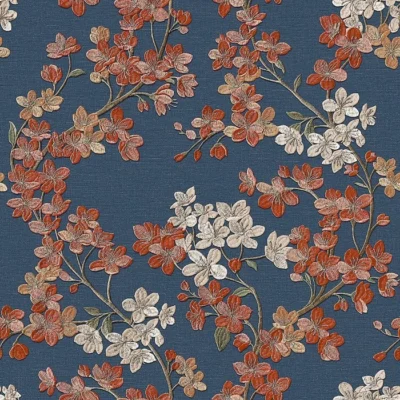 วอลเปเปอร์ลายดอกไม้สีส้ม พื้นสีน้ำเงิน No.GR322206