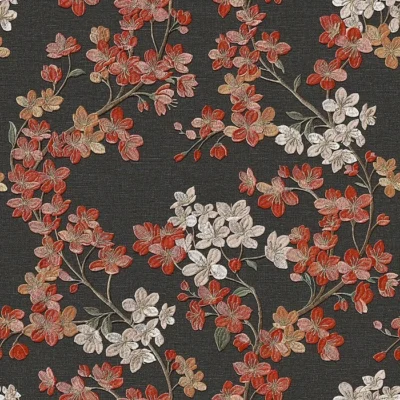 วอลเปเปอร์ลายดอกไม้สีแดงส้ม พื้นสีดำ No.GR322207