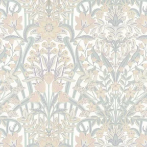 วอลเปเปอร์ลายดอกไม้สีฟ้า พื้นสีขาว No.T1098-01