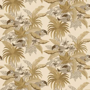 วอลเปเปอร์ใบไม้ทรอปิคอล พื้นสีครีม No.WT1801-2