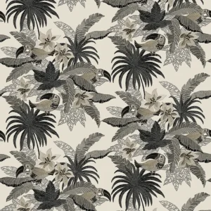 วอลเปเปอร์ลายใบไม้ทรอปิคอล เท็กเจอร์ผ้าปัก พื้นขาว No.WT1801-4