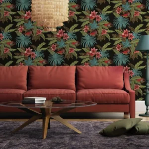 วอลเปเปอร์ห้องรับแขกทรอปปิคอล พื้นสีดำ No.WT1801-5