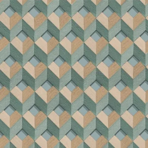 วอลเปเปอร์ลายลูกบากศ์ไม้ สีเขียวฟ้า No.WT1808-3