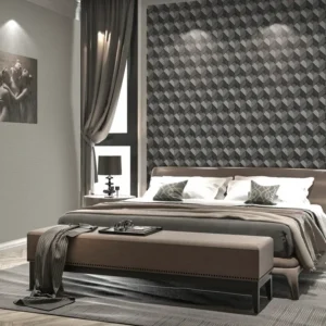 วอลเปเปอร์ลายลูกบากศ์ไม้ สีดำเทา เงิน No.WT1808-5