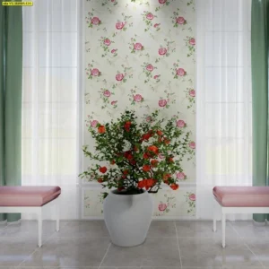 วอลเปเปอร์สีพื้นสีครีม ลายดอกกุหลาบสีแดง No.YS-360905