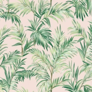Alternative view of วอลเปเปอร์ลายใบไม้ทรอปิคอลสีเขียว พื้นสีชมพูอ่อน No.34527-2