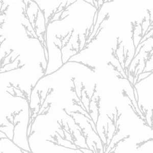 Alternative view of วอลเปเปอร์ลายใบไม้เกาหลีสีเงิน พื้นสีขาว No.34538-1