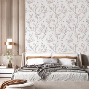 วอลเปเปอร์ลายใบไม้เกาหลี สีพิ้งโก พื้นสีเทา No.34538-2