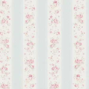 วอลเปเปอร์ลายดอกไม้สีแดง สลับลายทางสีฟ้าขาว No.39069-1