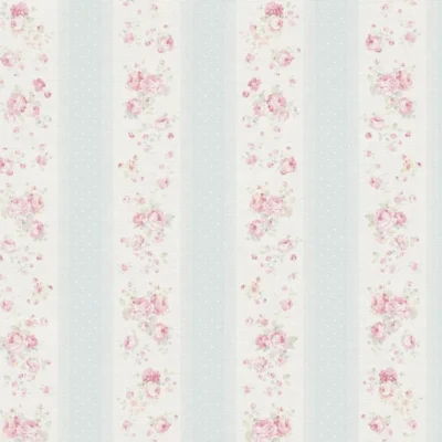 วอลเปเปอร์ลายดอกไม้สีแดง สลับลายทางสีฟ้าขาว No.39069-1