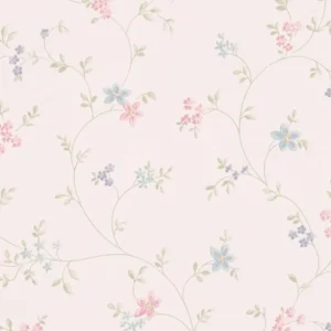 วอลเปเปอร์ลายดอกไม้สีชมพูฟ้า พื้นสีขาว No.39071-2
