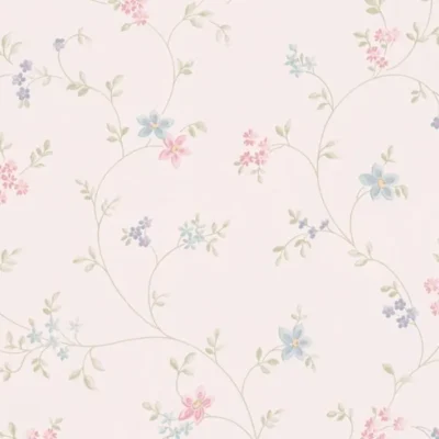 วอลเปเปอร์ลายดอกไม้สีชมพูฟ้า พื้นสีขาว No.39071-2