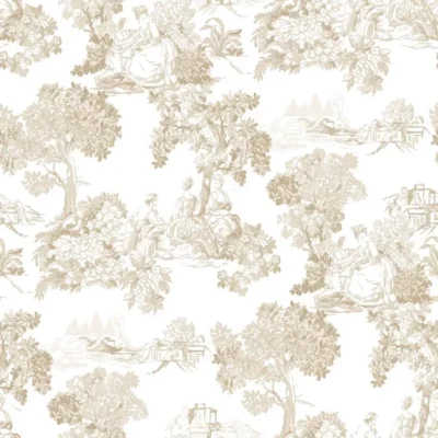 วอลเปเปอร์ลายภาพวาดสวนยุโรป สีน้ำตาล พื้นสีขาว No.8340