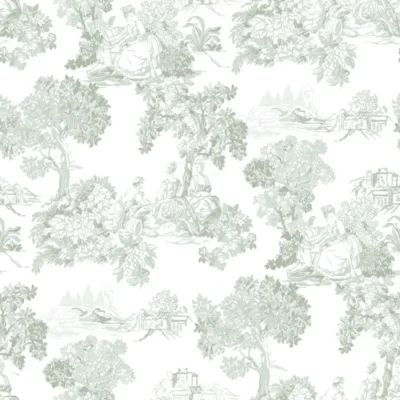 วอลเปเปอร์ลายภาพวาดสวนยุโรป สีฟ้าเขียว No.8341