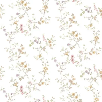 วอลเปเปอร์ลายดอกไม้สีชมพู สีม่วง สีพื้นขาว No.8355