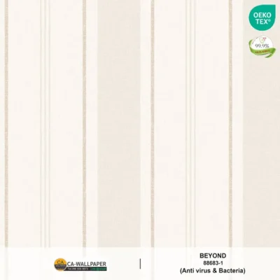 วอลเปเปอร์ลายทางสีเทาขาว สลับสีน้ำตาล ช่องขนาด 8 เซ็นฯ No.88683-1