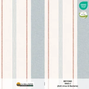 วอลเปเปอร์ลายทางสีขาวฟ้า สลับสีแดง ช่องขนาด 8 เซ็นฯ No.88683-3