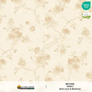 วอลเปเปอร์สีครีมอ่อนแทรกสีทอง เท็กเจอร์ผ้า No.88686-2