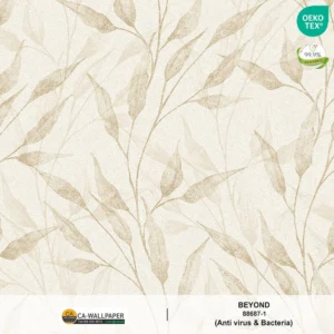 วอลเปเปอร์ลายใบไม้วินเทจ พื้นสีขาว ลายสีน้ำตาล No.88687-1