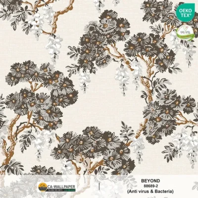 วอลเปเปอร์สไตล์ชิโนริ ลายดอกไม้สีดำ พื้นสีขาว No.88689-2