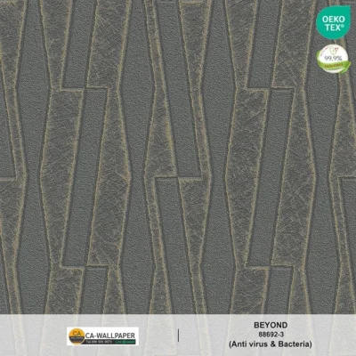 วอลเปเปอร์สไตล์โมเดิร์นมินิมอล พื้นสีเทาดำ ลายสีทองบาง No.88692-3