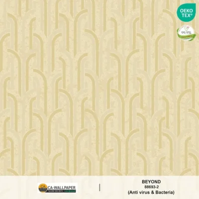 วอลเปเปอร์สไตล์โมเดิร์น ลายเรขาคณิต พื้นสีครีมทอง ลายสีทองและเงิน No.88693-2