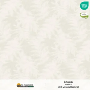 วอลเปเปอร์ลายใบไม้ปาล์ม สไตล์วินเทจ พื้นสีขาวครีม ลายสีขาว No.88694-1