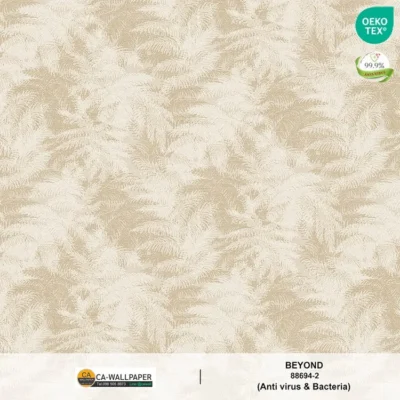 วอลเปเปอร์ลายใบไม้ปาล์ม สไตล์วินเทจ พื้นสีครีมน้ำตาล ลายสีขาว No.88694-2