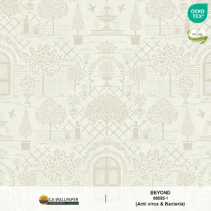 วอลเปเปอร์สไตล์Classic Eropean Garden พื้นหลังสีขาวครีม ลายสีเงิน No.88695-1