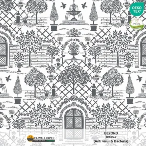 วอลเปเปอร์สไตล์Classic Eropean Garden พื้นหลังสีขาว ลายสีเขียวปนดำ No.88695-2