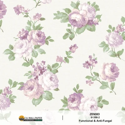 วอลเปเปอร์ลายดอกไม้สีม่วง สีพื้นขาว No.81398-2