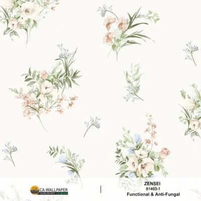 วอลเปเปอร์ลายดอกไม้สีโอรส สีพื้นขาว No.81403-1