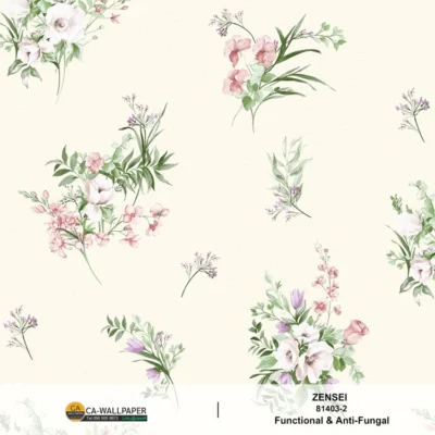 วอลเปเปอร์ลายดอกไม้สีม่วง สีพื้นครีม No.81403-2