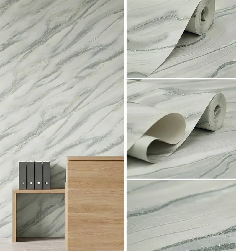 วอลเปเปอร์ลายหินอ่อน สีเทาปนขาว มีกลิตเตอร์ No.TS18320